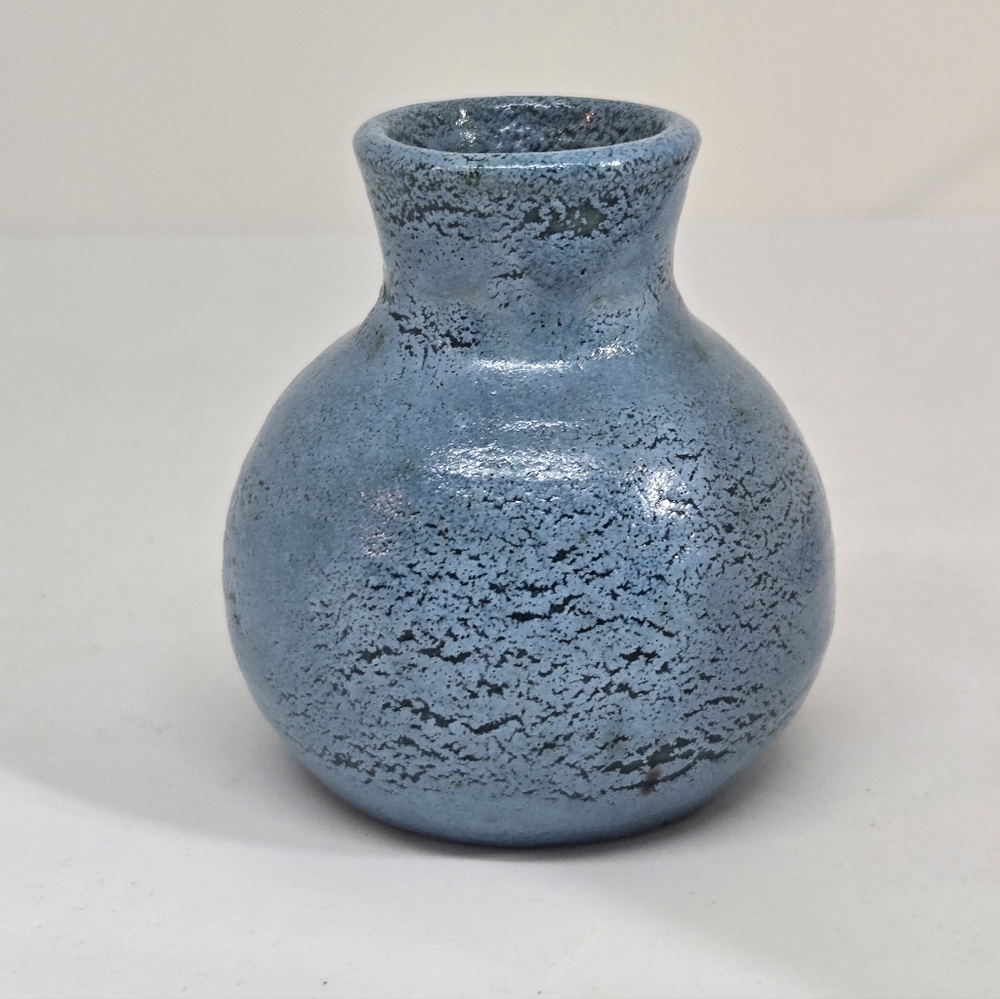 Small Pottery Teal Lava Glaze Vase Signed